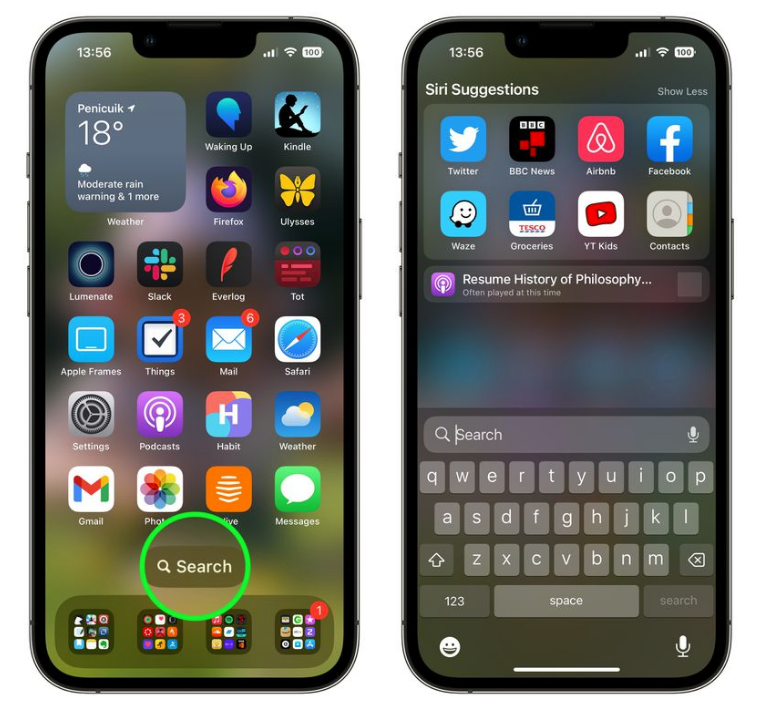 宝应苹果手机维修分享升级到 iOS 16 后，如何删除主屏幕上的搜索按钮 