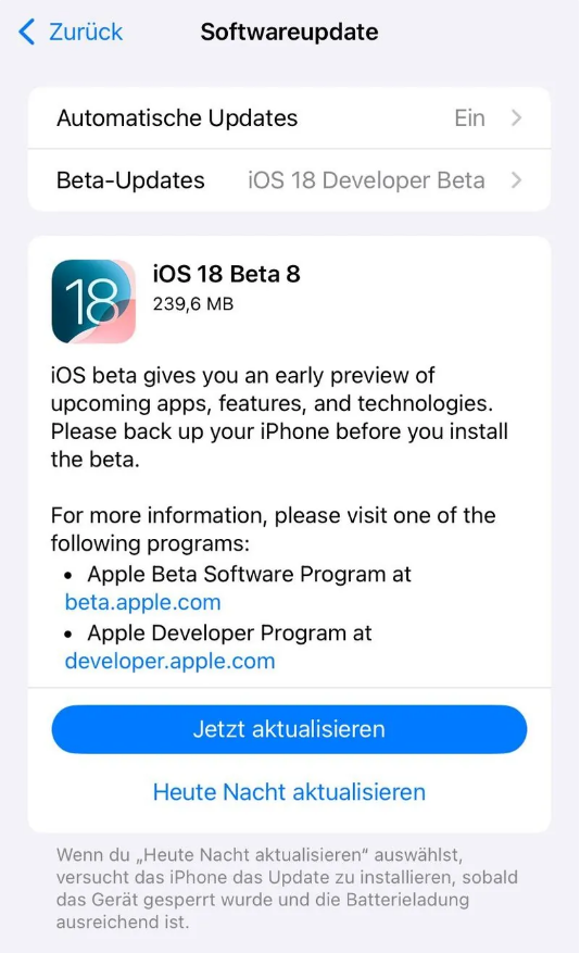 宝应苹果手机维修分享苹果 iOS / iPadOS 18 开发者预览版 Beta 8 发布 